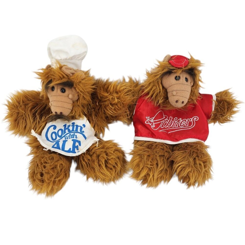 Vintage Alf Burger King Plush Hand Puppets Chef Baseball Player 1988